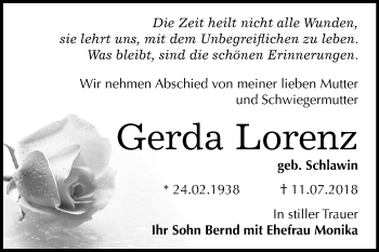 Traueranzeige von Gerda Lorenz von Mitteldeutsche Zeitung