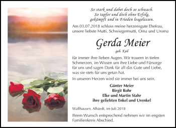 Traueranzeige von Gerda Meier von Mitteldeutsche Zeitung Sangerhausen