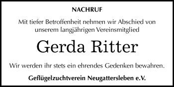 Traueranzeige von Gerda Ritter von Mitteldeutsche Zeitung Bernburg