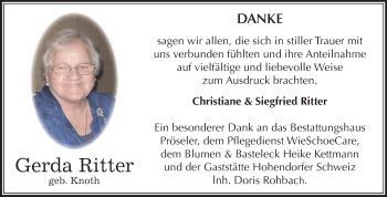 Traueranzeige von Gerda Ritter von Mitteldeutsche Zeitung Bernburg