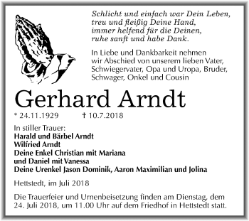 Traueranzeige von Gerhard Arndt von Mitteldeutsche Zeitung