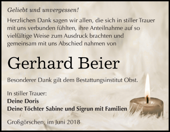 Traueranzeige von Gerhard Beier von Super Sonntag Merseburg