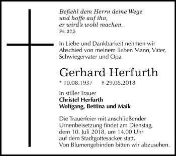 Traueranzeige von Gerhard Herfurth von Mitteldeutsche Zeitung Halle/Saalkreis
