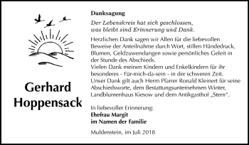 Traueranzeige von Gerhard Hoppensack von Mitteldeutsche Zeitung Bitterfeld