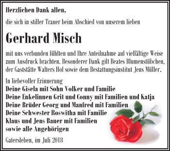 Traueranzeige von Gerhard Misch von Mitteldeutsche Zeitung Aschersleben