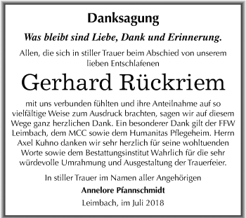 Traueranzeige von Gerhard Rückriem von Mitteldeutsche Zeitung