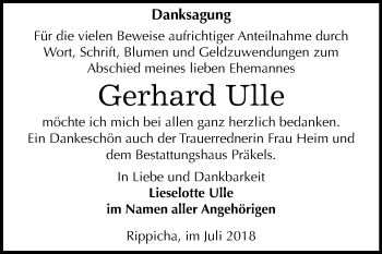 Traueranzeige von Gerhard Ulle von Mitteldeutsche Zeitung Zeitz