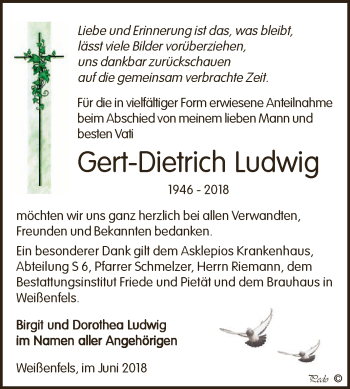 Traueranzeige von Gert-Dietrich Ludwig von WVG - Wochenspiegel NMB / WSF / ZTZ