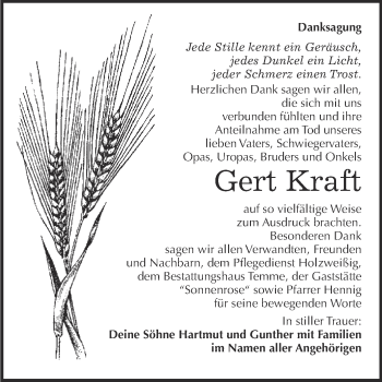 Traueranzeige von Gert Kraft von WVG - Wochenspiegel Bitterfeld