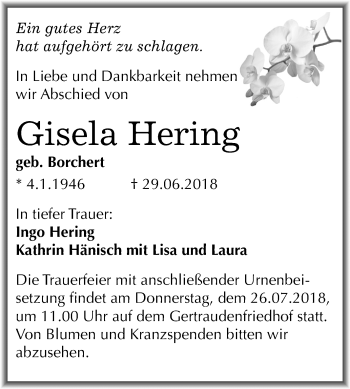 Traueranzeige von Gisela Hering von Mitteldeutsche Zeitung Halle/Saalkreis