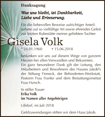 Traueranzeige von Gisela Volk von WVG - Wochenspiegel NMB / WSF / ZTZ