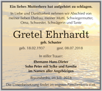 Traueranzeige von Gretel Ehrhardt von Mitteldeutsche Zeitung Merseburg/Querfurt