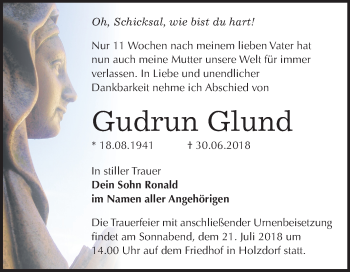 Traueranzeige von Gudrun Glund von Mitteldeutsche Zeitung