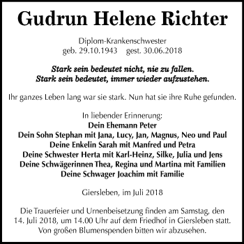 Traueranzeige von Gudrun Helene Richter von Mitteldeutsche Zeitung Aschersleben