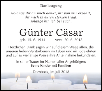 Traueranzeige von Günter Cäsar von Mitteldeutsche Zeitung Köthen