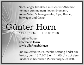 Traueranzeige von Günter Horn von Mitteldeutsche Zeitung