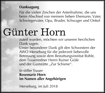 Traueranzeige von Günter Horn von Mitteldeutsche Zeitung Merseburg/Querfurt