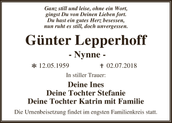 Traueranzeige von Günter Lepperhoff von WVG - Wochenspiegel Dessau / Köthen