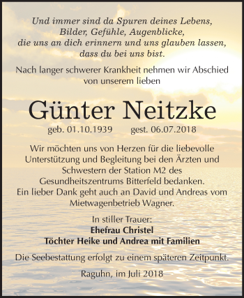 Traueranzeige von Günter Neitzke von Mitteldeutsche Zeitung Bitterfeld