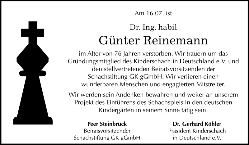  Traueranzeige für Günter Reinemann vom 21.07.2018 aus Mitteldeutsche Zeitung Halle/Saalkreis