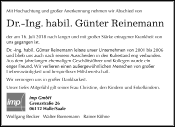 Traueranzeige von Günter Reinemann von Mitteldeutsche Zeitung Halle/Saalkreis