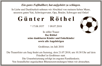 Traueranzeige von Günter Röthel von Super Sonntag SGH Mansf. Land