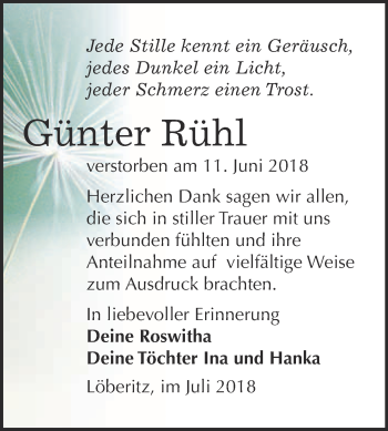 Traueranzeige von Günter Rühl von WVG - Wochenspiegel Bitterfeld