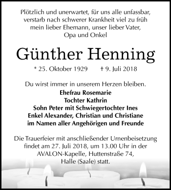 Traueranzeige von Günther Henning von Mitteldeutsche Zeitung Halle/Saalkreis