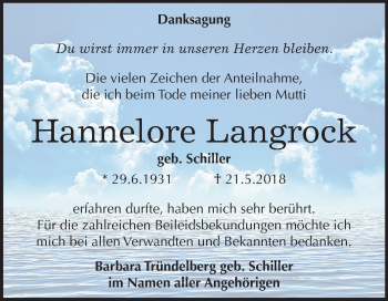 Traueranzeige von Hannelore Langrock von Mitteldeutsche Zeitung Halle/Saalkreis