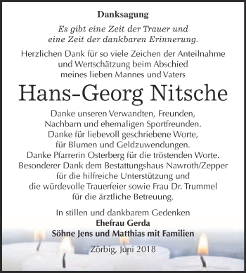 Traueranzeige von Hans-Georg Nitsche von WVG - Wochenspiegel Bitterfeld