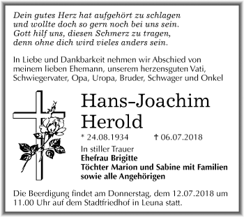 Traueranzeige von Hans-Joachim Herold von Mitteldeutsche Zeitung Merseburg/Querfurt