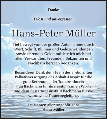 Traueranzeige von Hans-Peter Müller von Mitteldeutsche Zeitung Dessau-Roßlau