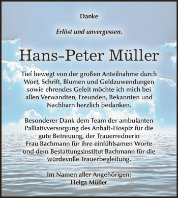 Traueranzeige von Hans-Peter Müller von WVG - Wochenspiegel Dessau / Köthen