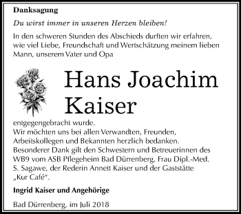 Traueranzeige von Hans Joachim Kaiser von Mitteldeutsche Zeitung Merseburg/Querfurt