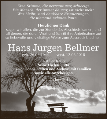 Traueranzeige von Hans Jürgen Bellmer von WVG - Wochenspiegel SGH