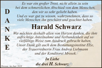Traueranzeige von Harald Schwarz von WVG - Wochenspiegel Dessau / Köthen