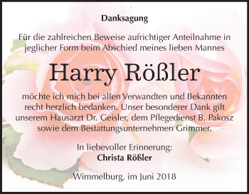 Traueranzeige von Harry Rößler von Mitteldeutsche Zeitung