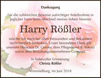 Traueranzeige von Harry Rößler von Super Sonntag SGH Mansf. Land