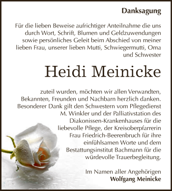 Traueranzeige von Heidi Meinicke von WVG - Wochenspiegel Dessau / Köthen