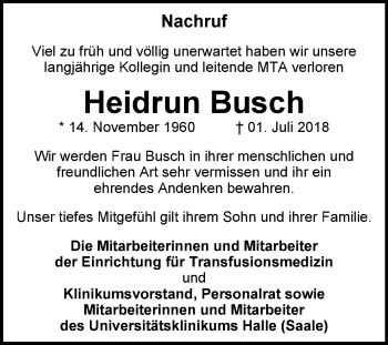 Traueranzeige von Heidrun Busch von Mitteldeutsche Zeitung Halle/Saalkreis
