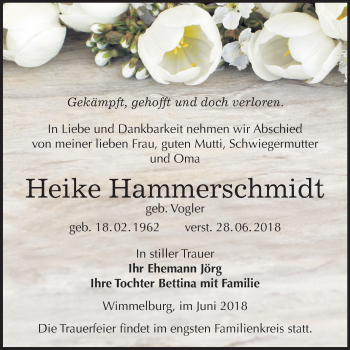 Traueranzeige von Heike Hammerschmidt von Mitteldeutsche Zeitung