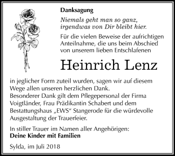Traueranzeige von Heinrich Lenz von Mitteldeutsche Zeitung