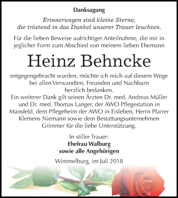 Traueranzeige von Heinz Behncke von Mitteldeutsche Zeitung