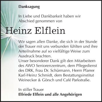 Traueranzeige von Heinz Elflein von Mitteldeutsche Zeitung Bernburg
