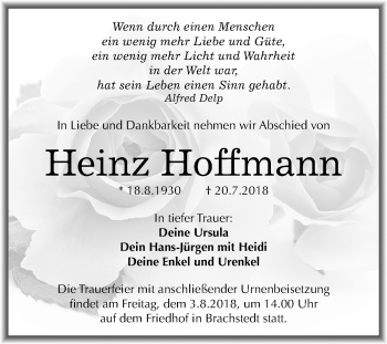 Traueranzeige von Heinz Hoffmann von Mitteldeutsche Zeitung Halle/Saalkreis