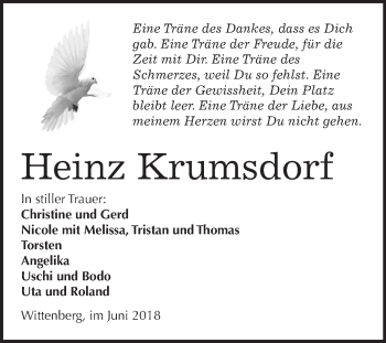 Traueranzeige von Heinz Krumsdorf von Mitteldeutsche Zeitung