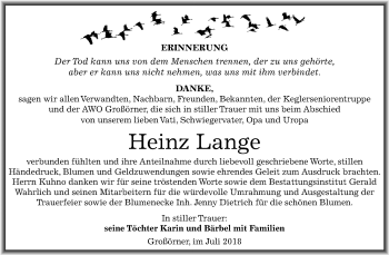Traueranzeige von Heinz Lange von Mitteldeutsche Zeitung