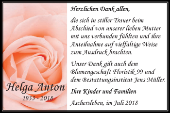 Traueranzeige von Helga Anton von Mitteldeutsche Zeitung Aschersleben