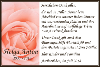 Traueranzeige von Helga Anton von Super Sonntag Aschersleben