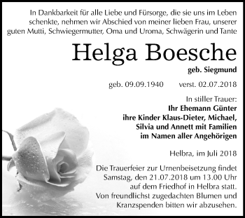 Traueranzeige von Helga Boesche von Mitteldeutsche Zeitung